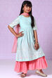 Powder Blue Cotton A-Line Kurta Sharara Suit Set image number 2