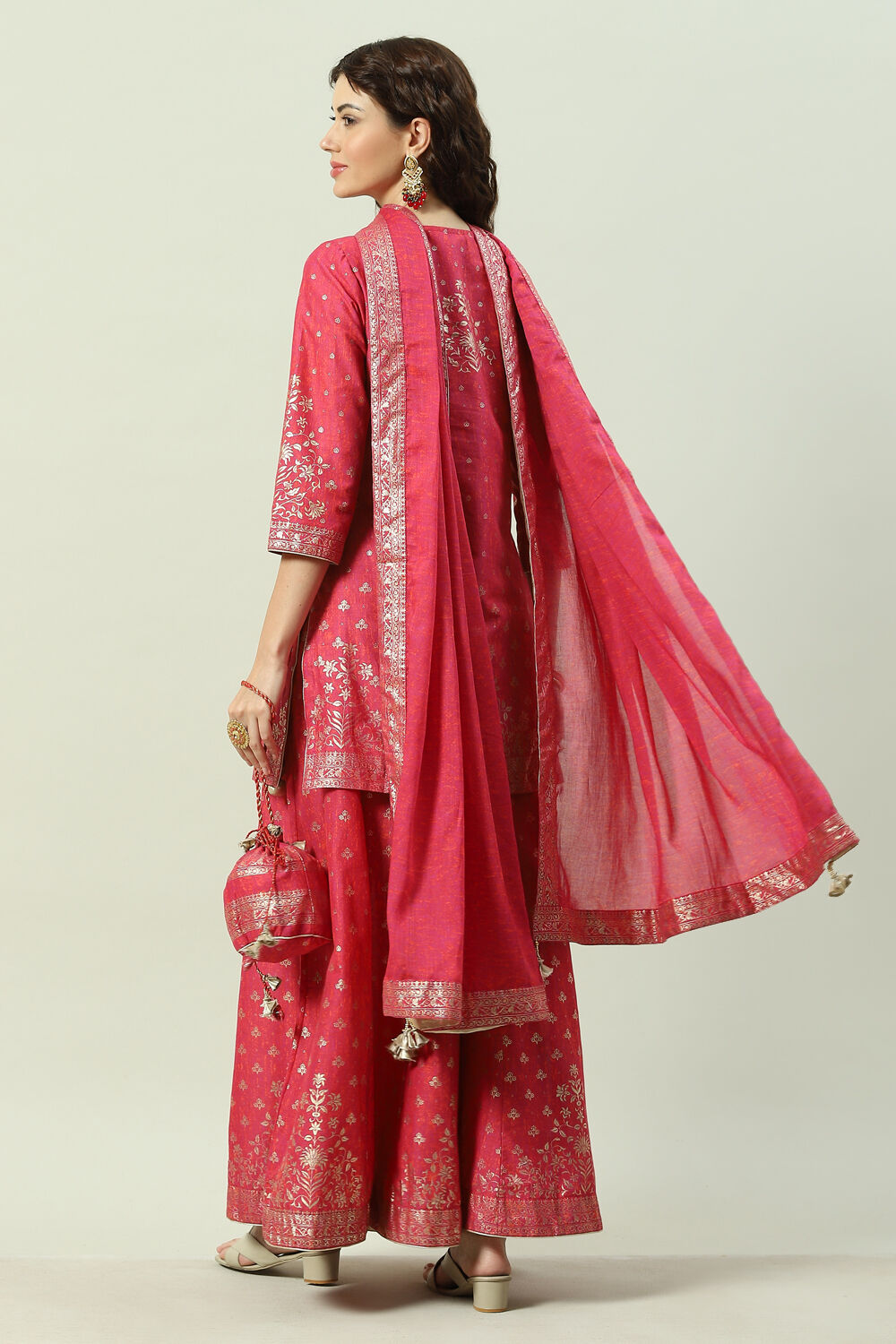Fuchsia Cotton Sharara Set Kurta Sharara Suit Set image number 4