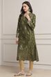 Green Viscose Rayon Straight Kurta Pants Set image number 3