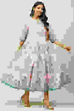 Peach Cotton Flared Fusion Dress image number 3