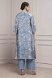 Blue Floral Printed Asymmetric Suit Set image number 4
