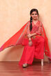 Coral Chiffon Floral Printed Festive Gathered Suit Set image number 6