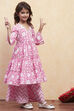 Pink Cotton Angrakha Tiered Kurta Set image number 5