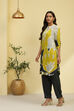 Lime Green and Grey Floral Printed Fusion Kurta Set image number 3