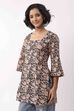 Black Cotton Floral Printed Lace-Up Back Kurti image number 2