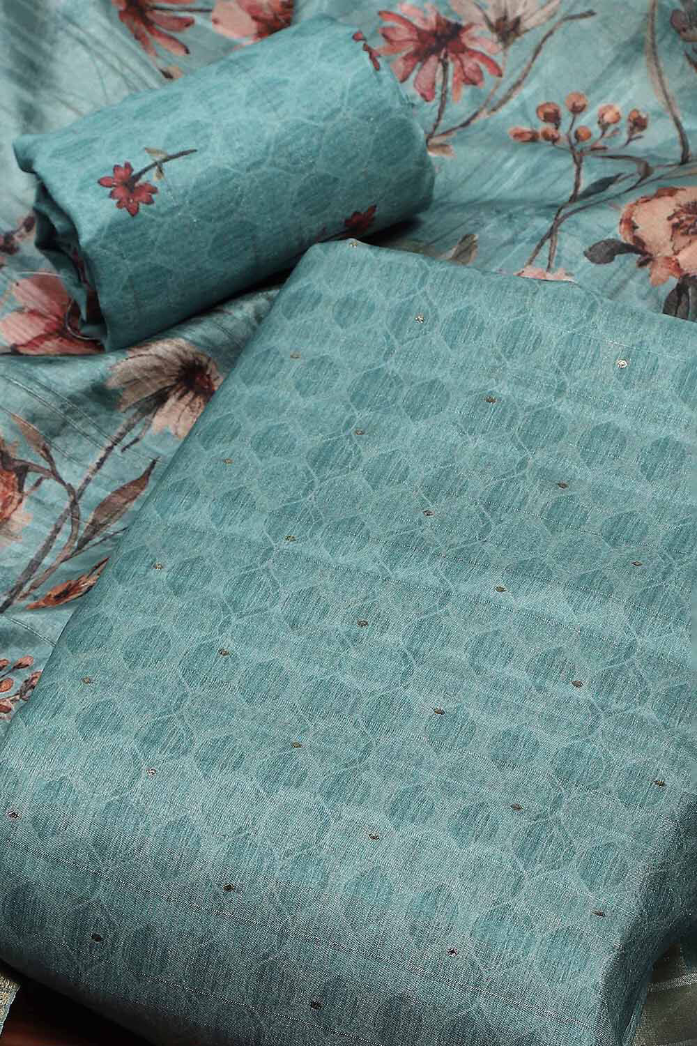 Peach Silk Tussar Handloom Unstitched Suit Set image number 1