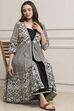 White and Black Cotton Printed Anarkali Fusion Set image number 0