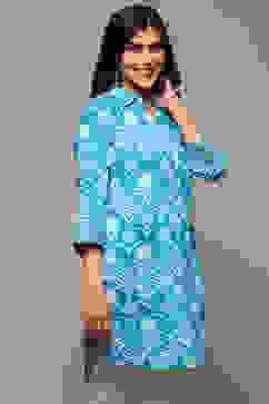 Blue LIVA Printed Kurti image number 3