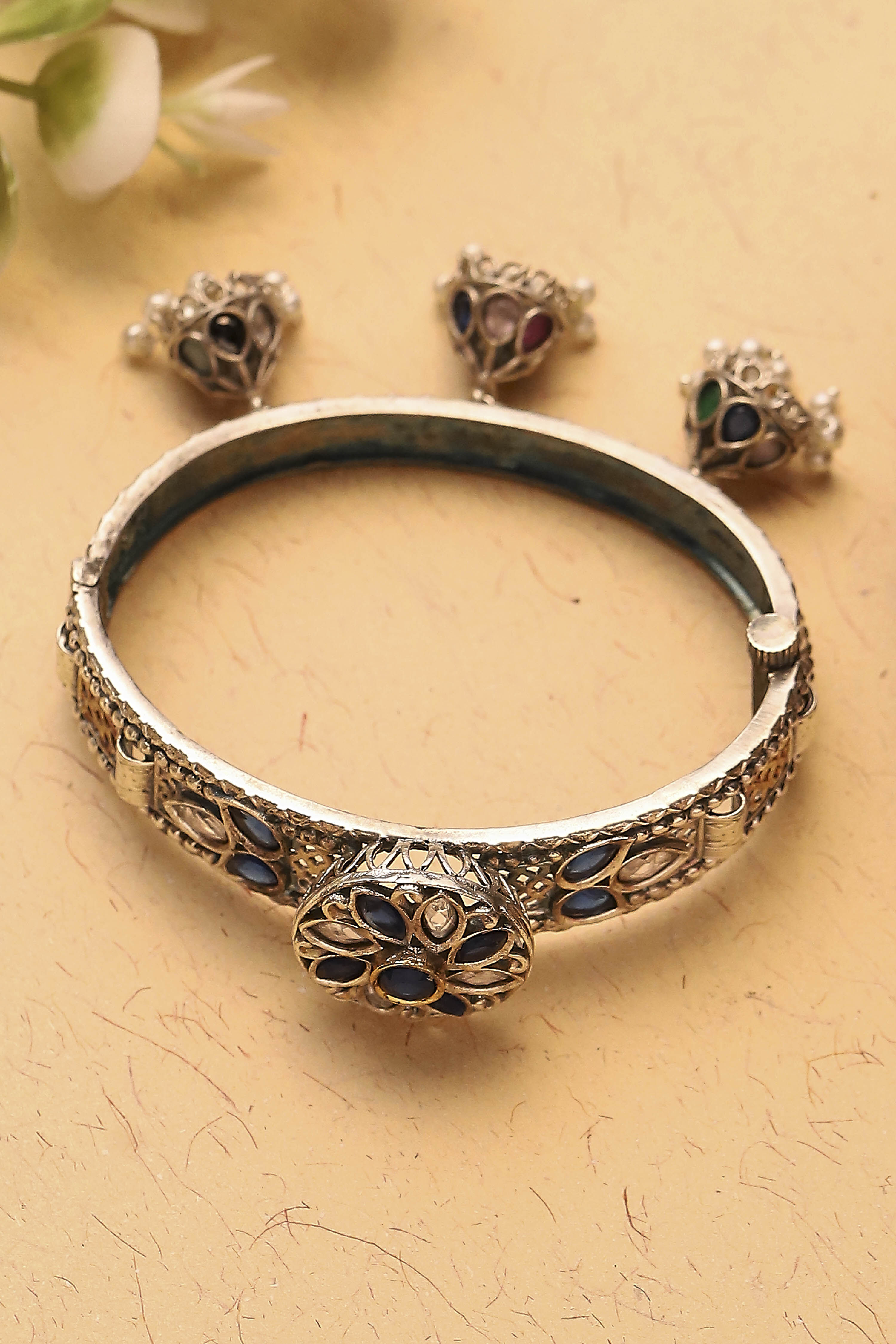 Navy Brass Oxidised Bangles image number 3