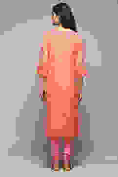 Orange Cotton Blend Flared Yarndyed Kurta image number 4