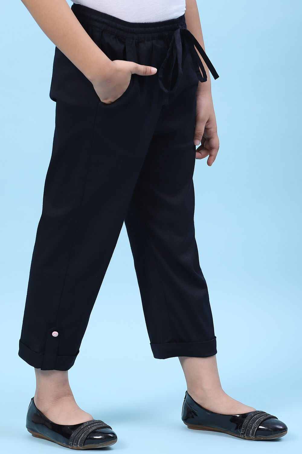 Powder Blue Cotton Solid Pant image number 2