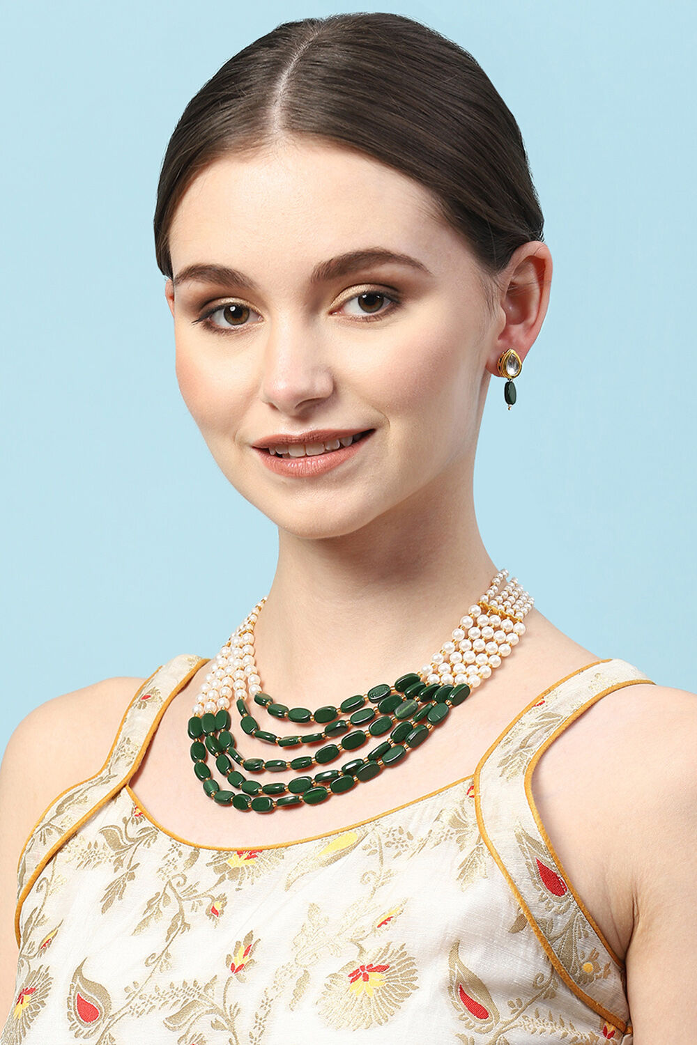 Bottle Green Brass Necklace Set image number 1