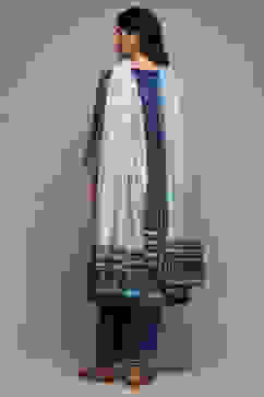 White & Blue Viscose Straight Kurta Pants Suit Set image number 4