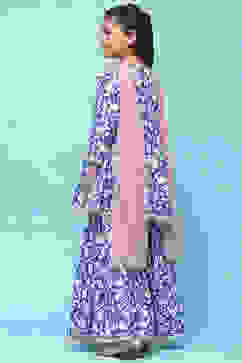 Blue Printed Cotton Peplum Kurta & Garara With Net Dupatta image number 5