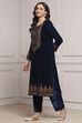 Teal Velvet Straight Winter Kurta Set image number 3