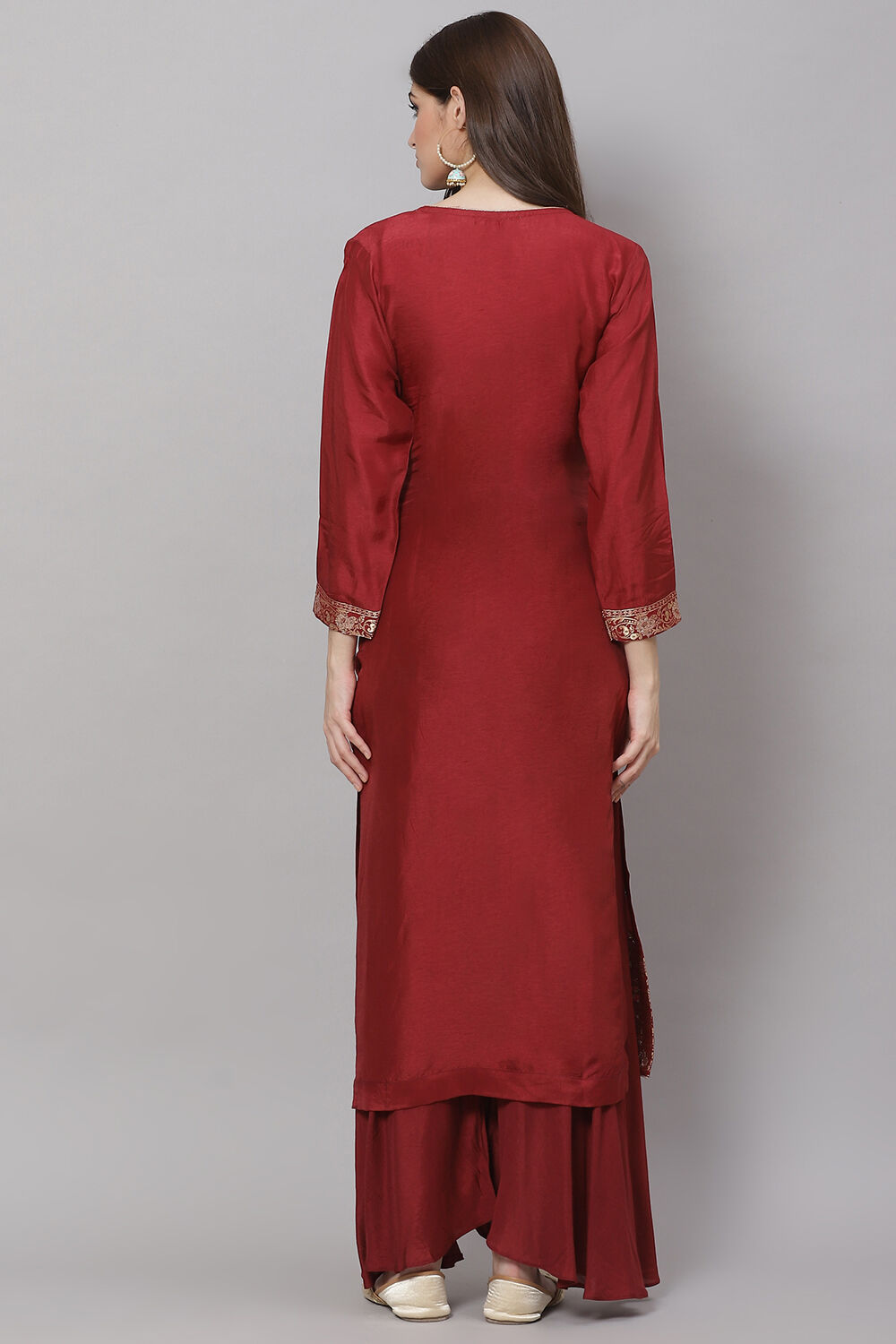 Off White Chanderi Machine Embroidered Unstitched Suit Set image number 6