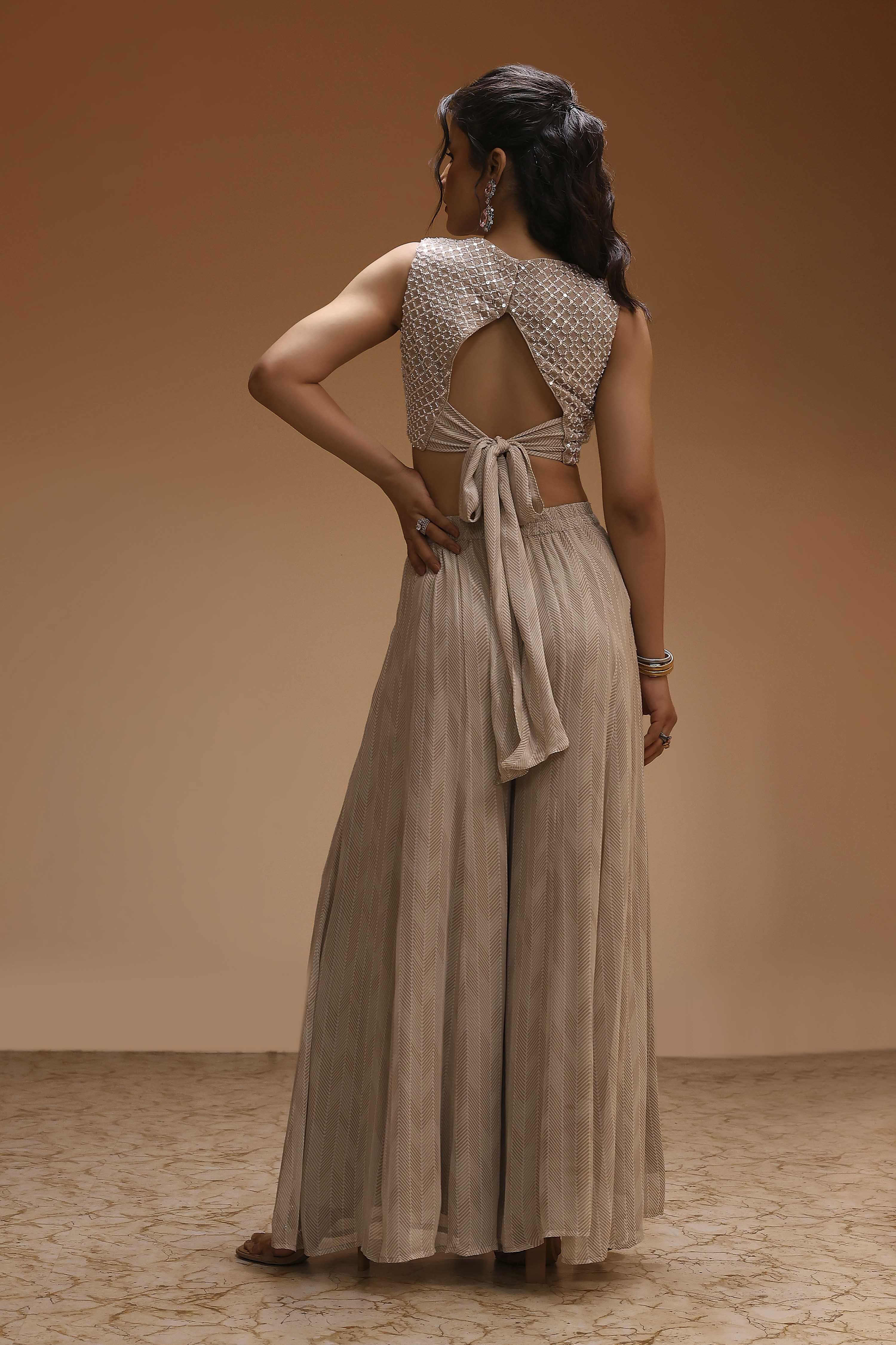 Beige Viscose Georgette Fusion Sharara Set image number 4