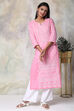 Pink Cotton Straight Printed Kurta image number 4