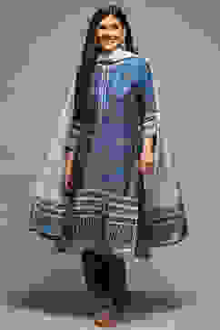 White & Blue Viscose Straight Kurta Pants Suit Set image number 7