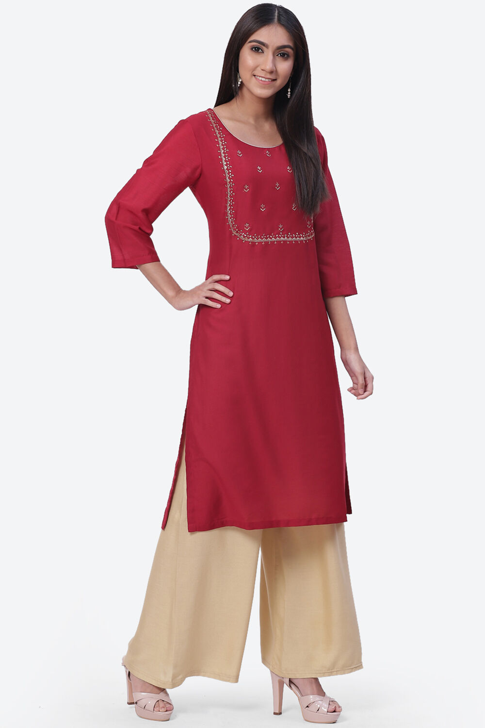 Red Art Silk Kurta image number 3