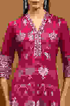 Berry Pink Yarn Dyed Kalidar Suit Set image number 1