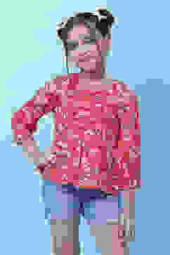 Red Cotton Printed Short Top image number 0