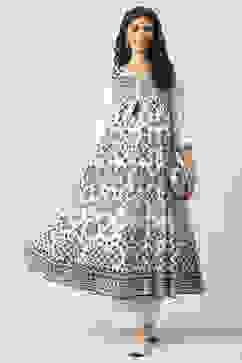 Black And White Viscose Flared Kurta Set image number 0