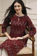 Maroon Cotton Ikat Straight Kurta