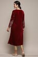 Maroon Poly Velvet Printed Straight Kurta image number 3