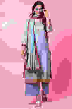 Blue Cotton Straight Kurta Palazzo Suit Set image number 0