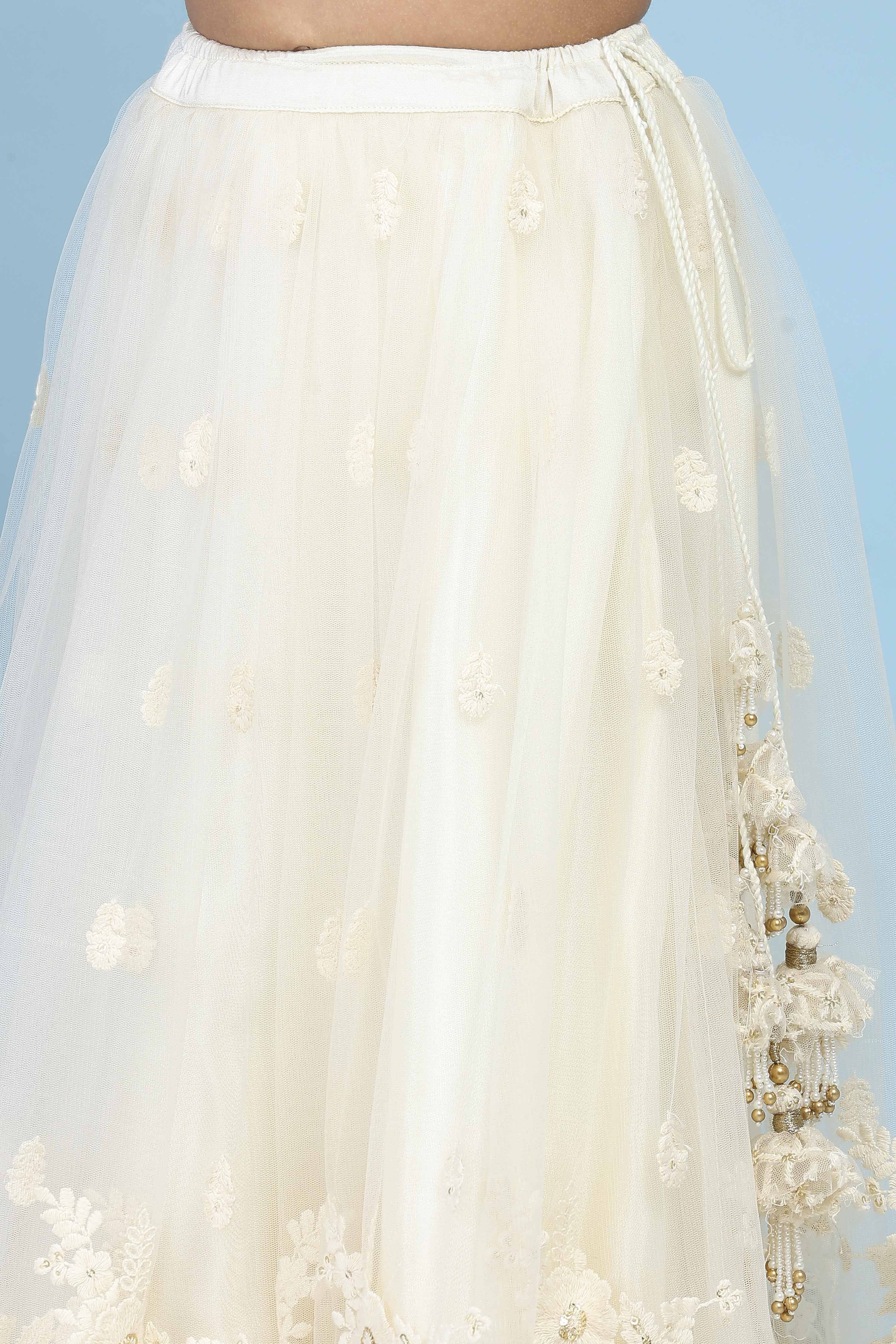 White Butterfly Net Sequin Embroidered Lehenga Set image number 2