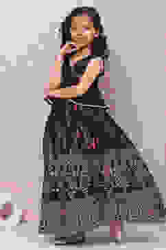 Black Art Silk Flared Lehenga image number 5