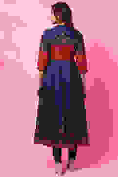 Blue Cotton Anarkali Kurta Churidar Suit Set image number 7