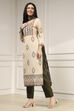 Off White Cotton Printed Embroidered Unstitched Suit Set image number 4