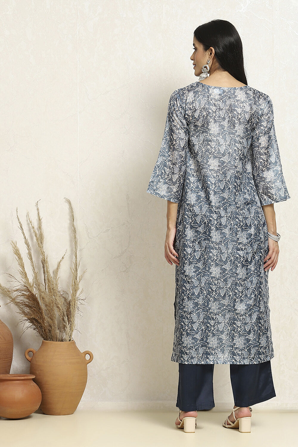 Blue Cotton Kota Floral Printed Unstitched Suit Set image number 5