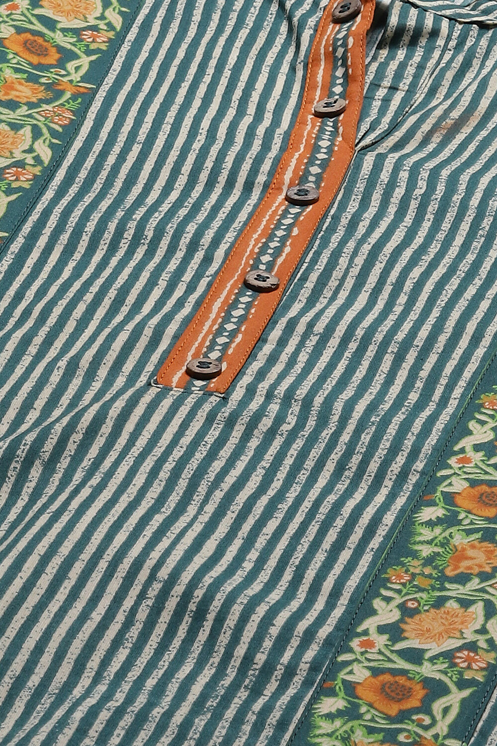 Teal Cotton A-Line Kurta Palazzo Suit Set image number 1