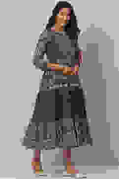 Indigo Cotton Flared Dress image number 3