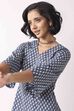 Indigo Cotton Ethnic Motif Print Lace-Up Kurti image number 1