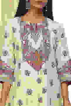 Beige Pure Cotton Printed Straight Suit Set image number 1