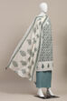 White Cotton Printed Unstitched Kurta Set image number 4