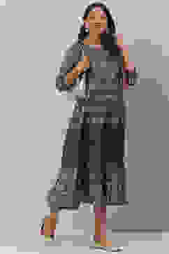 Indigo Cotton Flared Dress image number 5