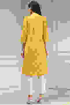 Yellow Cotton Ikat Straight Kurta image number 3