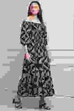 Black Cotton Printed Tiered Dress image number 4