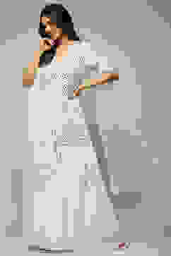 Off White Polyester Short Kurta Sharara Suit Set image number 7