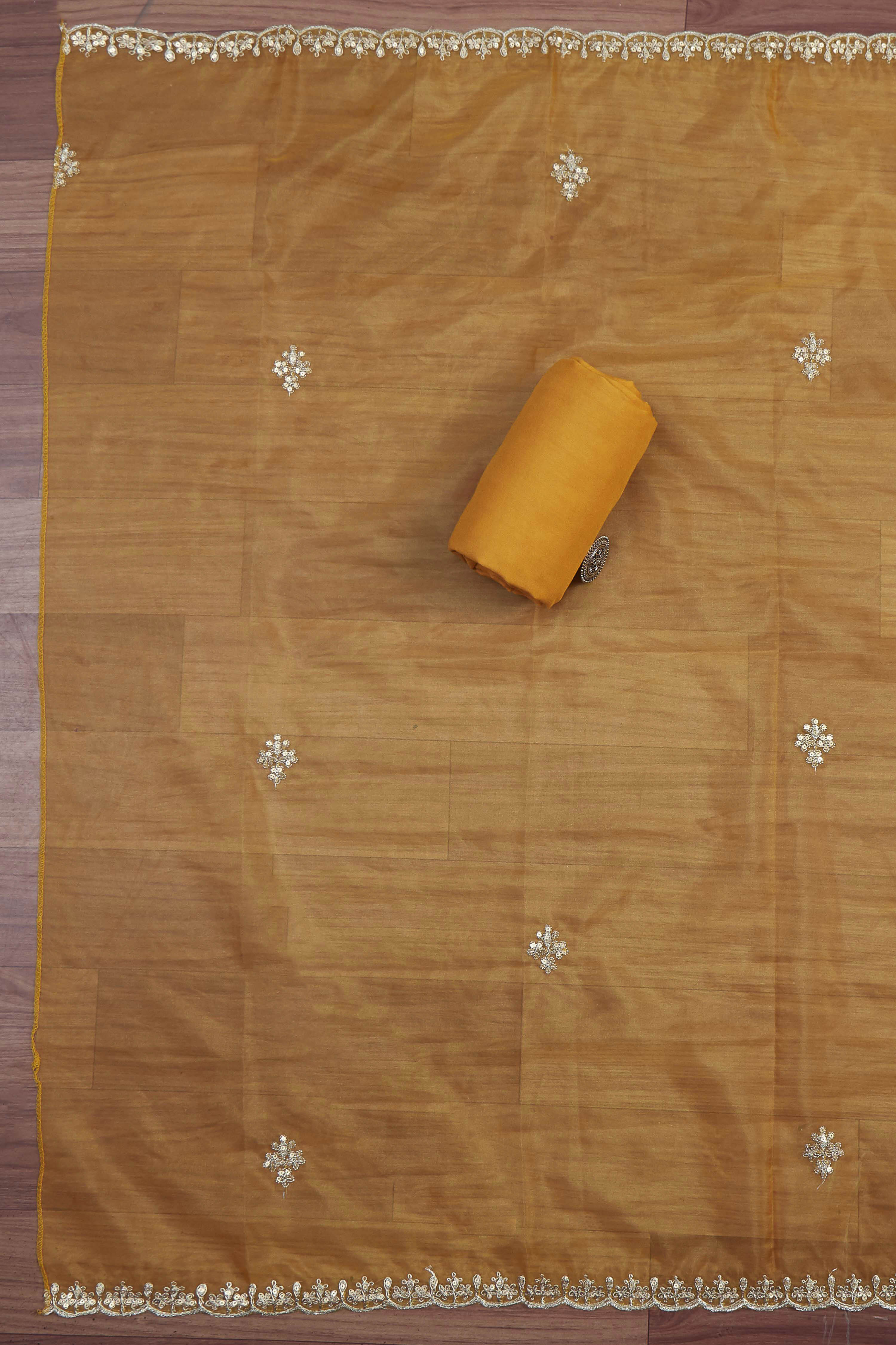 Old-Rose Organza Rajasthani Print Unstitched Suit Set image number 3