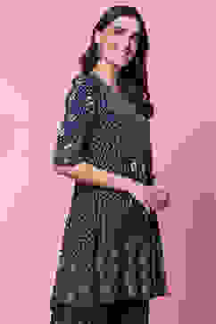 Indigo LIVA Flared Printed Short Kurti image number 3