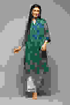 Teal Polyester Straight Printed Kurta image number 5