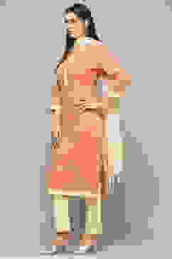 Peach Cotton Unstitched Suit set image number 5