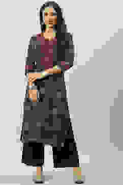 Black Rayon Straight Printed Kurta image number 0