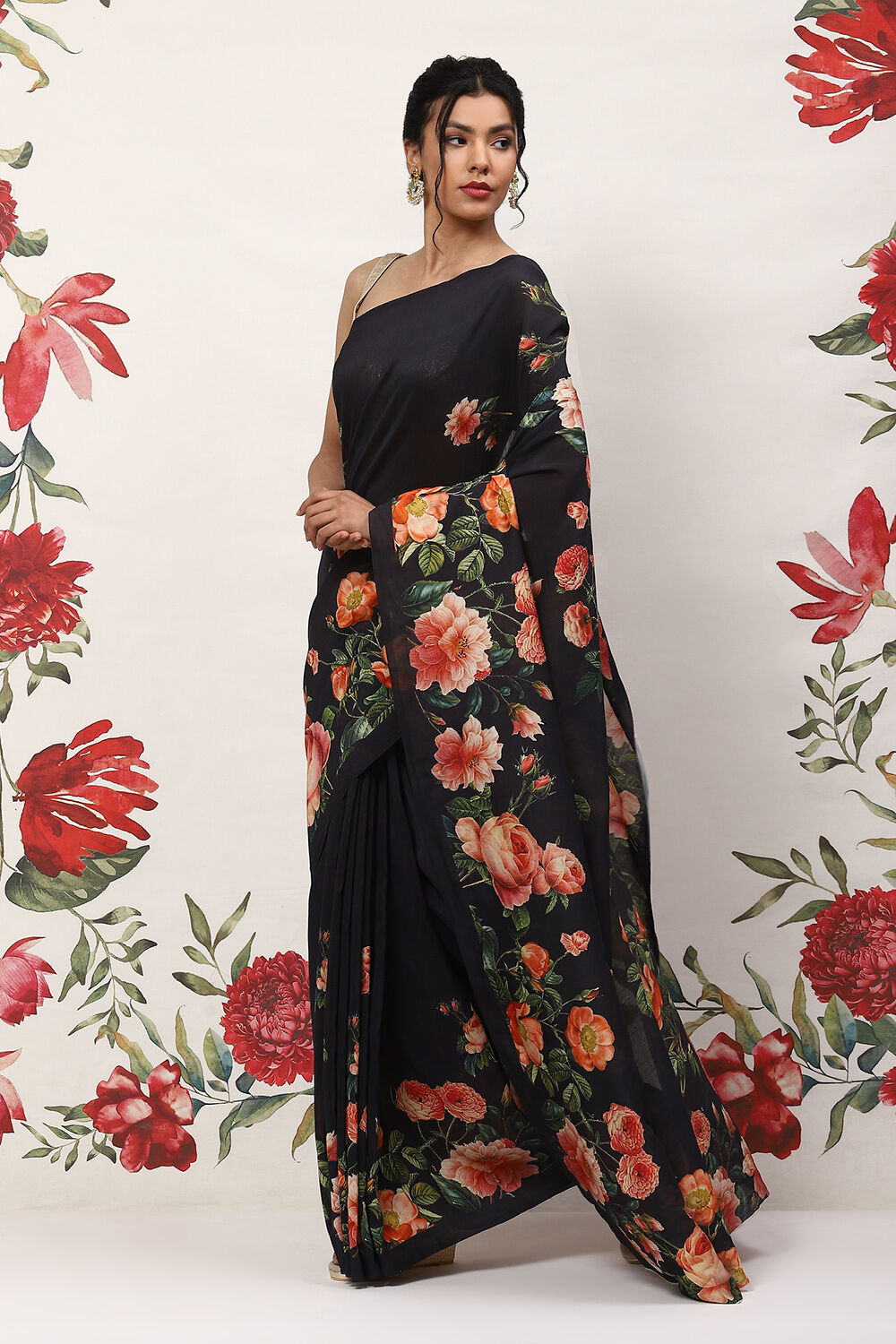 Black Cotton Blend Saree image number 2